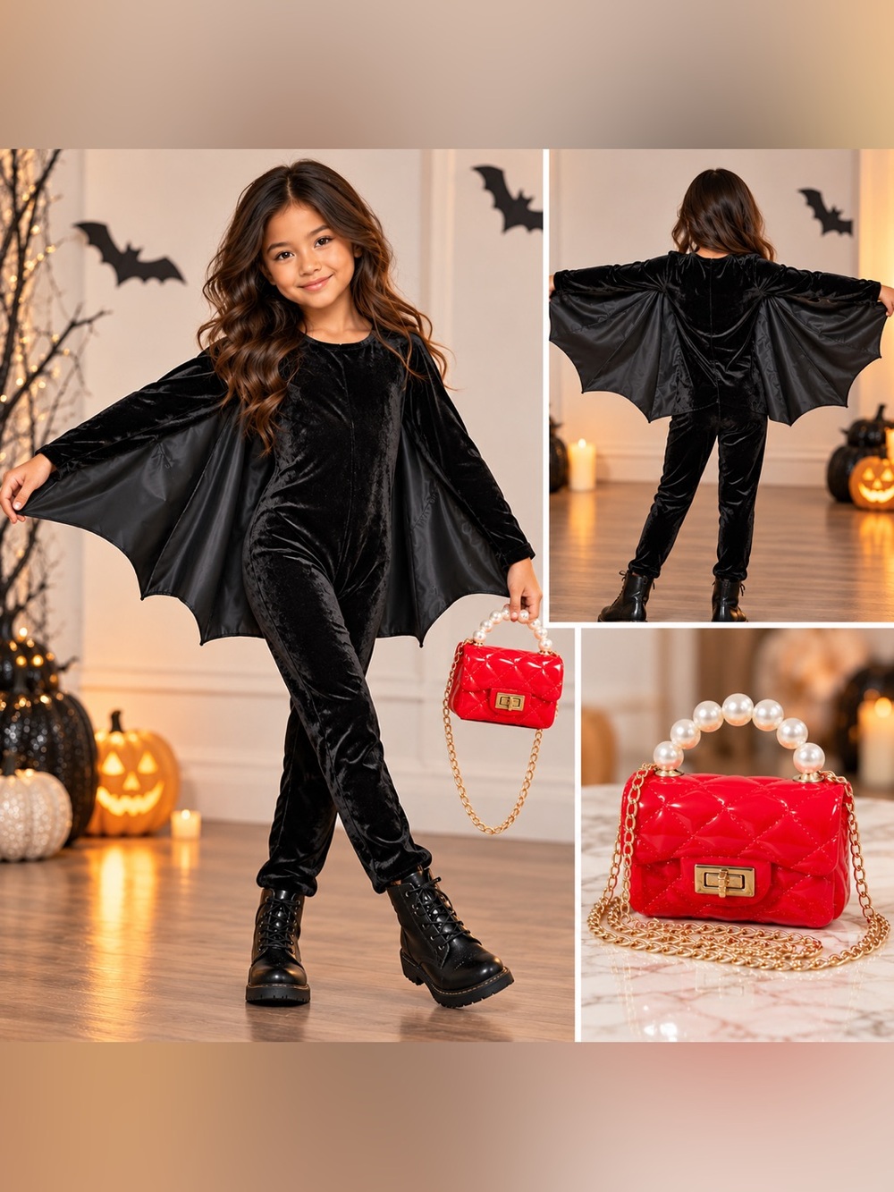 Zara Girls Bat Costume + Red Purse Halloween Bundle NWT 11-14